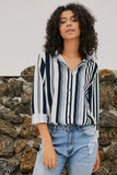 Modern Lady Button Down Long Sleeve Vertical Stripe Shirt