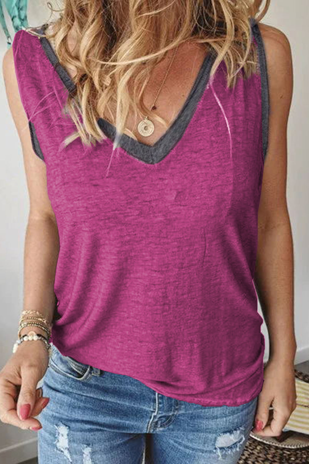 v neck front and back tank top