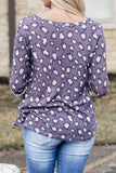 Women Purple Leopard Print Long Sleeve Top Waffle Knit Tee
