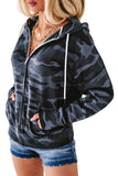 Camo Print Zip-up Hooded Coat with Pockets
