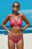 Halter Top Bathing Suits Braided Rope Strappy Bikini
