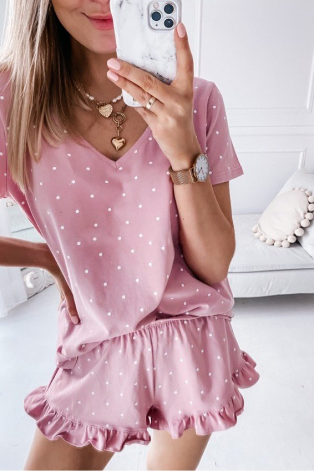 Pink Polka Dots Loungewear Sets