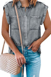 Rolled Sleeve Buttoned Denim Shirt with Pocket