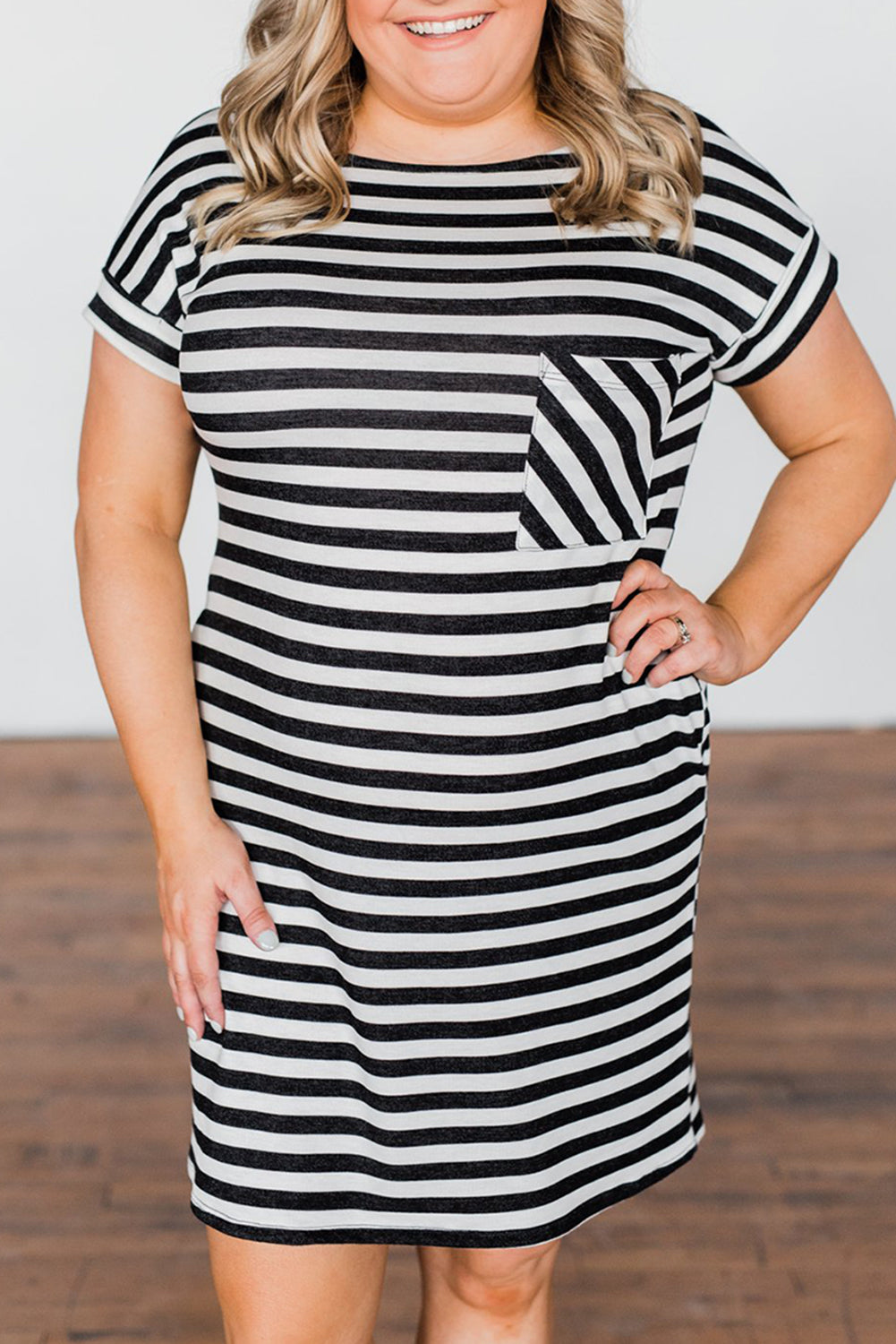 Black And White Striped Plus Size Dress