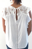  Pleated Tie Back Sleeveless Lace Embroidered Top