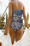 Womens Bandeau Smocked Top Print High Waisted Bikini Set Bathing Suit