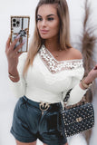 White Lace Patch Hollow Out Long Sleeve Top