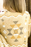 Cardigan giallo lavorato a maglia aperto sul davanti con stampa geometrica da donna