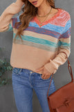 Maglione pullover a blocchi di colore con scollo a V a righe multicolori da donna