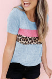T-shirt patchwork leopardata con scollo tondo