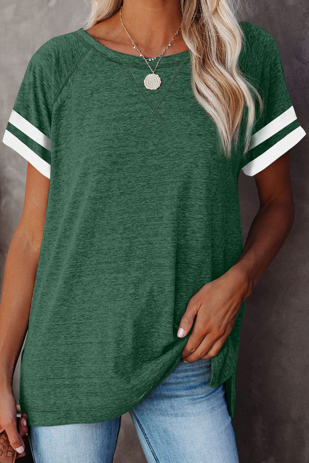 Plain Colorblock Raglan Sleeve T-shirt