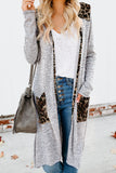 Women's Leopard Patchwork Long Striped Cardigan with Pockets