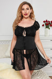 Girdle Lace Mesh Plus Size Babydoll with Frill Trimming