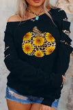 Cut-out Sleeve Sunflower Print Sweatshirt