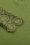 Beige Crochet Lace Hem Sleeve Button Top