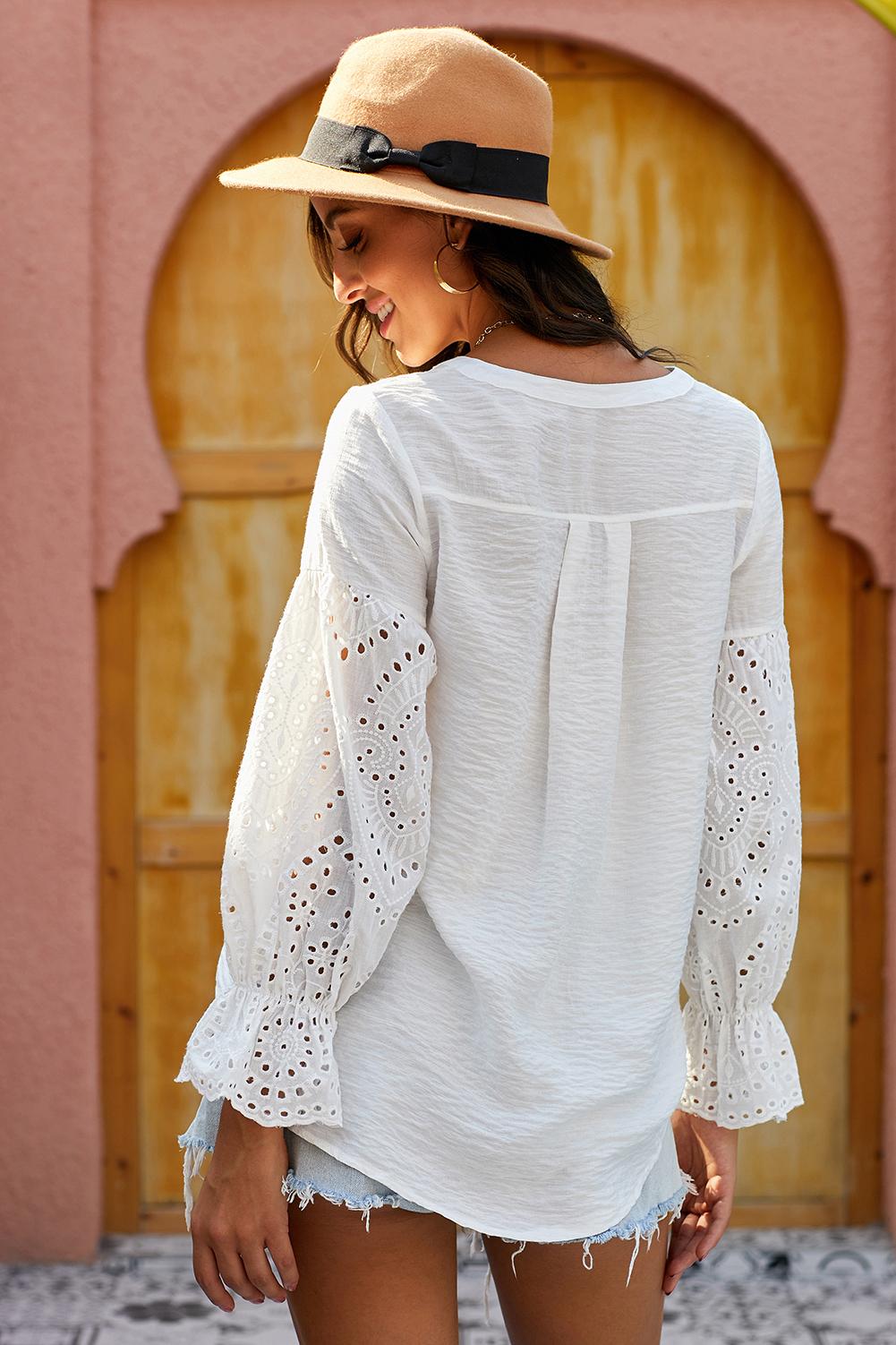 Sheer Button Down Blouse With Holes