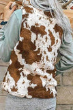 Gilet invernale in peluche con cerniera con colletto alla coreana con stampa mucca e tasche