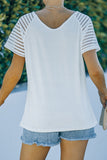 Wide V Neck Striped Raglan Sleeve T Shirt