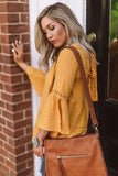 Hollow Out White Flare Sleeve Blouse