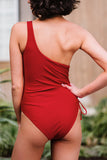 One-shoulder Sleeveless Drawstring Side One-piece Swimwear