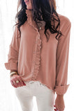 Frilled Trim Long Sleeve Button Up Top