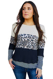 Long Sleeve Mixed Print Leopard Color Block Sweater