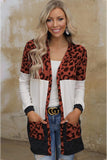 Cardigan patchwork a blocchi di colore con stampa leopardata sul davanti aperto da donna