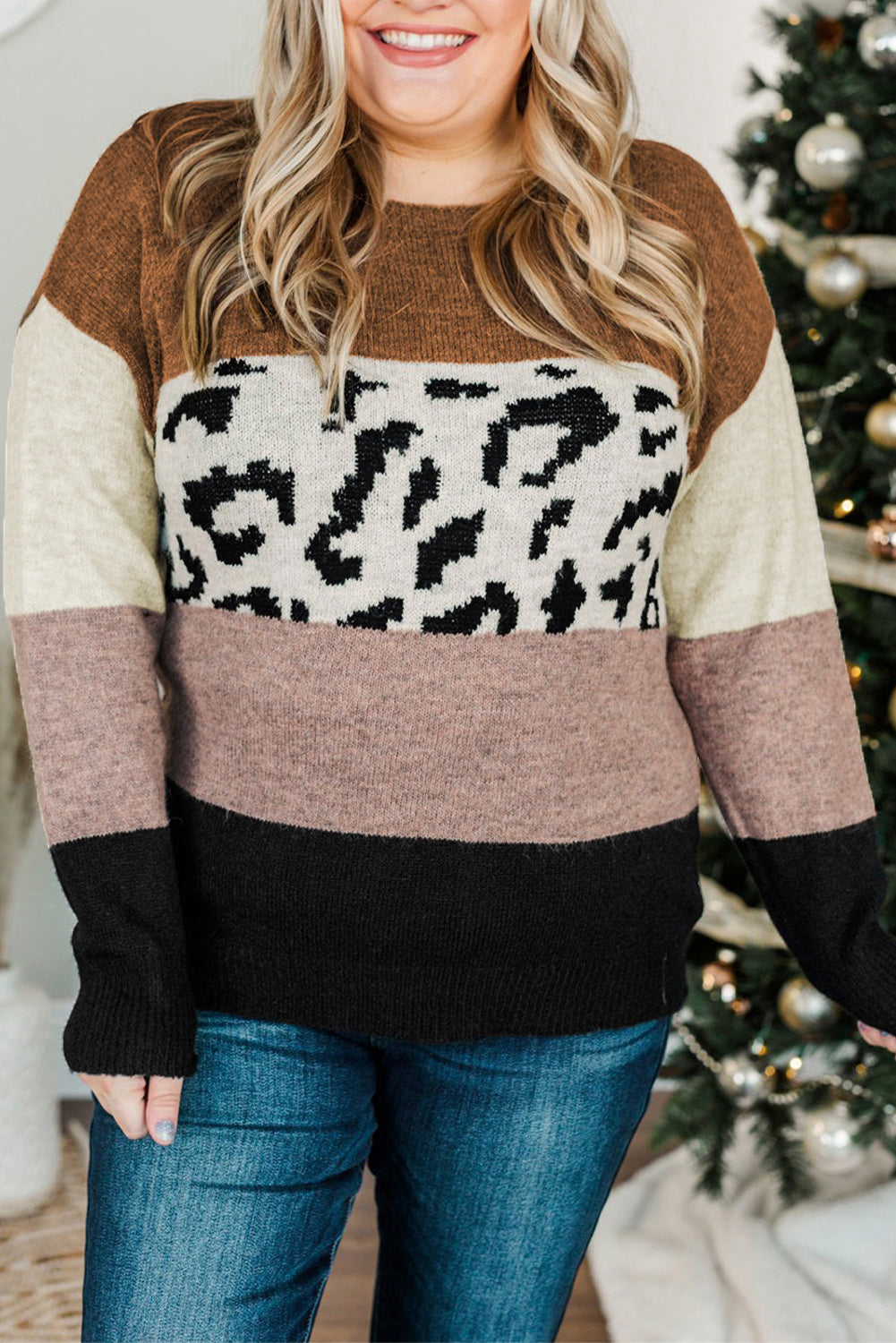 Cozy Plus Size Color Block Sweater