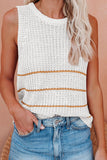 Beige Knit Tank Top with Stripes