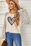 Women's Bubble Sleeves Leopard Splicing Ribbed Top