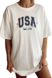 Girls Oversized Ribbed Collar White USA T Shirt