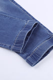 Light Blue Drawstring Ankle Pocket Denim Jeans