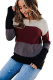 Pullover da donna a maniche lunghe con scollo a O in maglia a blocchi di colore a righe