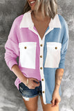 Colorblock Fleece Pockets Buttoned Shirt