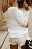 White Pointelle Sweater Drop Shoulder Oversized Pullover
