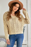 Women's Drop Shoulder V Neck Loose Cropped Sweater with Hooded