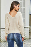 Women's Plain Drop Shoulder V Neck Pullover Sweater