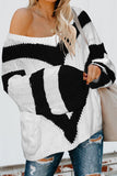 Women Color Block Drop Shoulder Wide Sleeves Eyelet Sweater