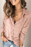 Blusa abbottonata rosa a pois con colletto ribaltabile