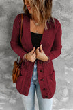Women's Button Down Cable Knit Long Pocketed Bodycon Cardigan