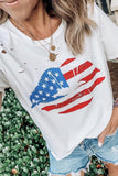 American Flag Lip Print Plain White Round Neck T Shirt