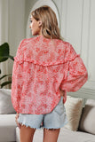Printed Split Neck Ruffle Detail Blouse With Tassels