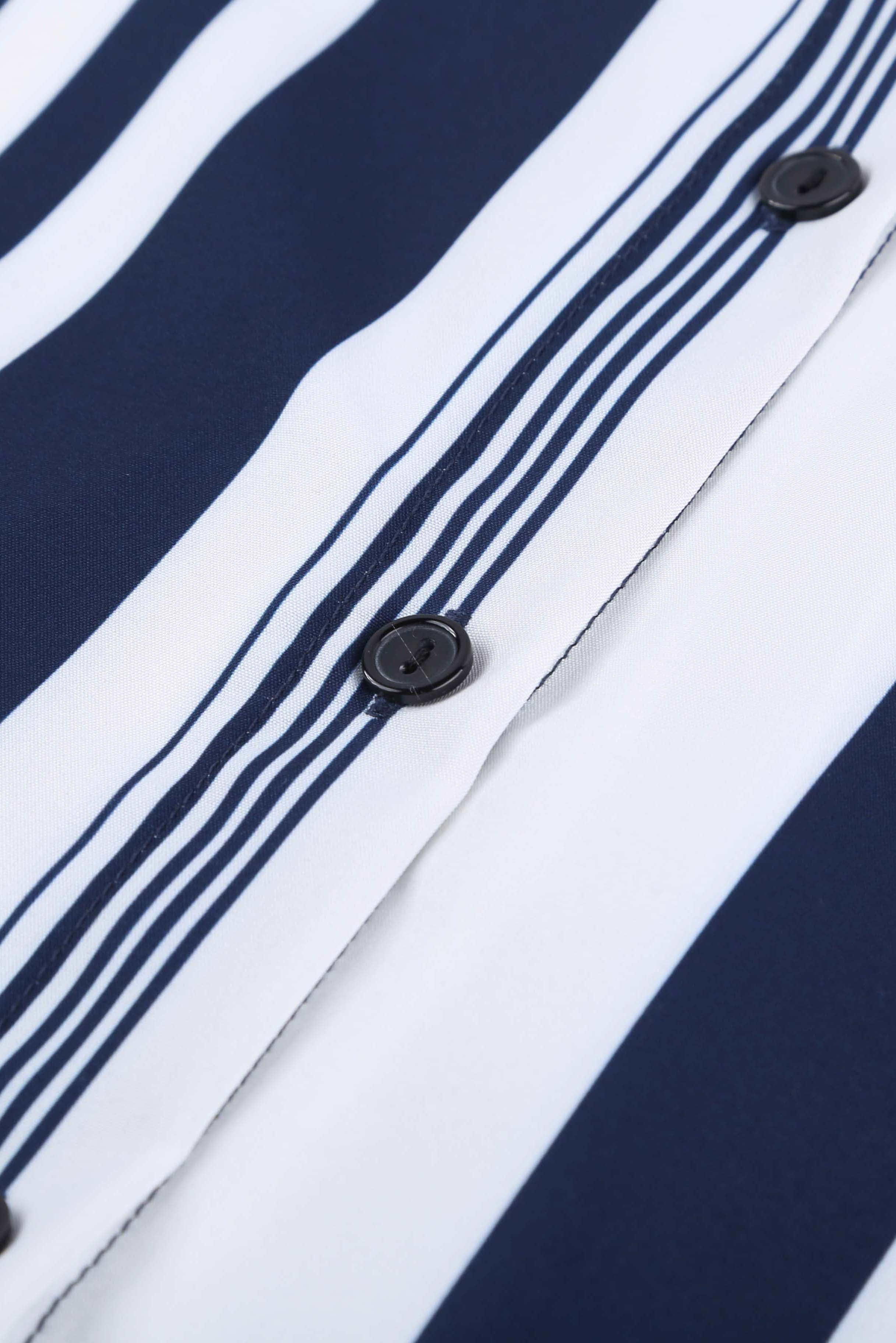 Navy Striped Short Sleeve Button Shirt