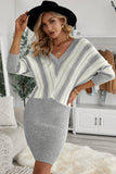 Khaki Colorblock Hollow Out Sweater Dress