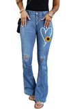 Mid Rise Button Front Flare Denim