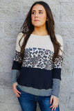Long Sleeve Mixed Print Leopard Color Block Sweater