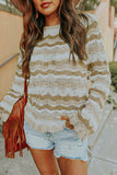 Women Wavy Stripe Scalloped Edge Pointelle Knit Sweater