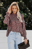 Smocked Floral Long Sleeve Blouse