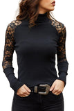 Lace Crochet Ribbed Turtleneck Long Sleeve Top