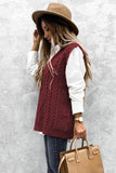 Women Wine Red Sleeveless Cable Knit Warm Sweater Vest